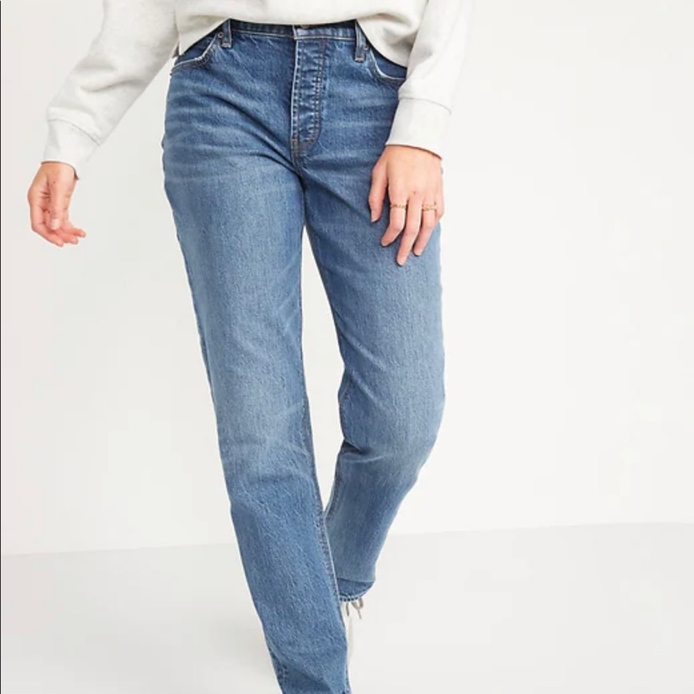 NWT Old navy denim jeans Womens size 8 slouchy straigh high rise with buttons